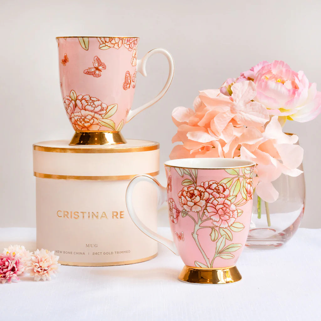 Pretty pink bone china Cristina Re butterfly Mug.  