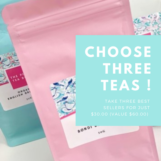 A choice of three teas in pretty tea pouches